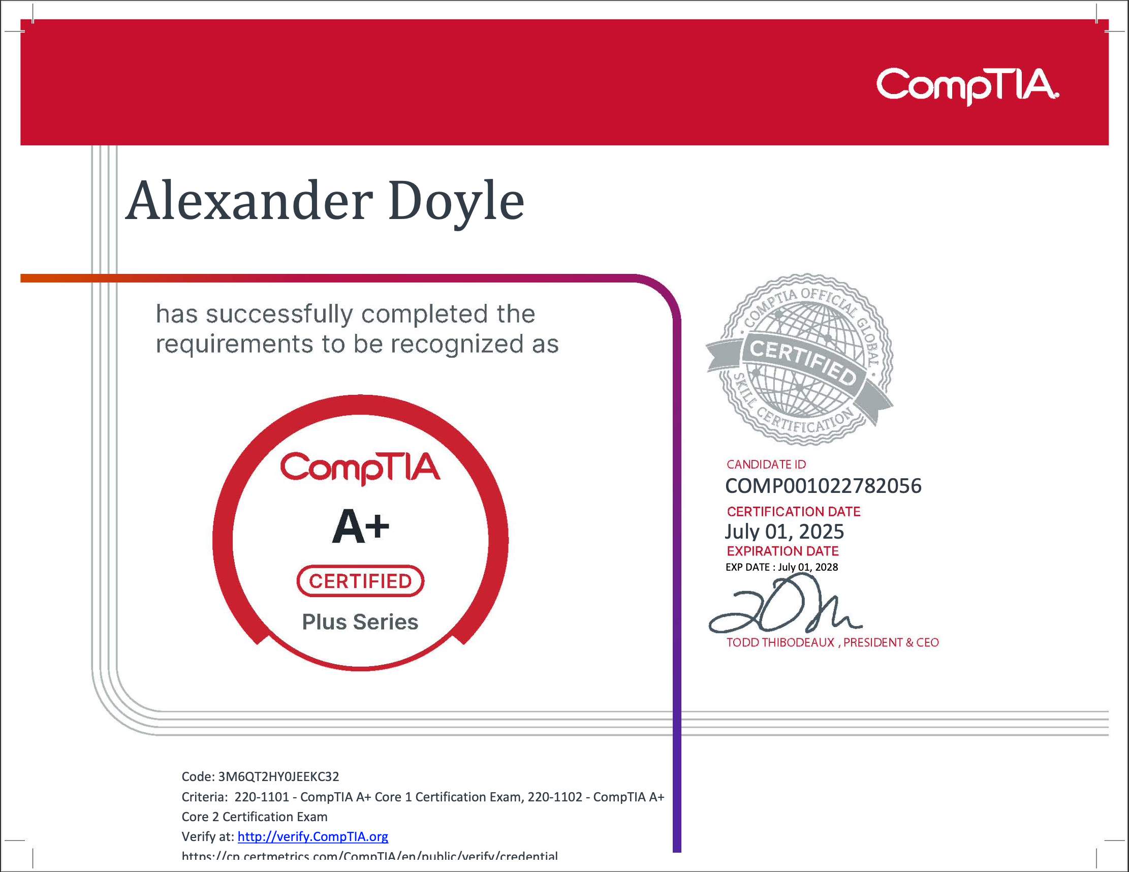 CompTIA 220 1100 A+ Certification